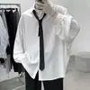 Camisa Masculina Estilo Hong Kong Solta Top Fada Design Cool Tendência Dk Jk Manga Longa Estilo Preguiçoso Camisa Drapeada