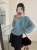 Suéter de malha casual com gola redonda, nova coleção outono/inverno 2026, caimento solto, modelagem que afina, suéter pullover suave e versátil para mulheres