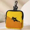 Porta-moedas Estampado Gato Preto Amarelo Couro Artificial Impermeável Couro Sintético Flor Colorida Estampada Bolsa de Armazenamento com Zíper Bolsa Multifuncional para Fones de Ouvido