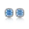 Venta en vivo flash color transparente tesoro flor de hielo tallado bolsa cuadrada princesa aretes moda transfronteriza europea y americana aretes de diamante de alto carbono