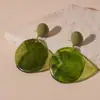 Pendientes de botón geométricos cuadrados y de corazón verdes transfronterizos europeos y americanos, Pendientes de botón de lujo ligero de alta gama, Pendientes de moda exagerados para mujer