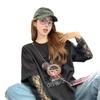 Marca Americana Tendência Desenho Animado Grafite Algodão Puro Falso Duas Peças Camiseta Feminina Renda Discreta Costurada Proteção Solar Meio Comprimento