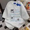 Camiseta de Manga Curta Tie-Dye com Letras de Algodão 100% Puro Europeia e Americana de Nicho para Homens e Mulheres, Tops de Casal Unisex Soltos com Gola Redonda para o Verão