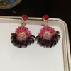 Joyas: Aretes de Rubí Sangre de Paloma Ovalados con Borla y Circonita, Aretes de Lujo Ligero de Alta Gama, Accesorios para Orejas Estilo Corte Francés