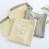 Pijama de algodón y lino para hombre, estilo simple, conjunto de ropa de estar de manga larga y pierna larga para primavera y otoño, se puede usar como ropa exterior, corte holgado, talla grande
