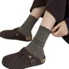 Calcetines Sueltos con Patrón Oscuro Estilo Japonés de Algodón Peinado para Otoño e Invierno con Zapatos Birkenstock Calcetines de Algodón con Borde Fruncido para Mujer Calcetines Anti-Pilling Amigables con la Piel de Media Pantorrilla