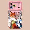 Funda Blanda de Silicona de Zorro y Conejo de Invierno para Apple 17, 16 Pro Max, 15 con Temática de Pareja, Funda de Teléfono Zootopia 14