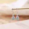 Yilu Plata S925 Plata de Ley Jade Azul Agua Nuevo Estilo Chino Estilo Nacional Calabaza Fulu Pendientes Lujo Ligero Elegantes Gancho de Oreja Versátil