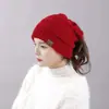 Gorro de Punto Cálido para Invierno al Aire Libre Transfronterizo, Gorro Grueso de Punto para Pullover, Gorro de Lana de Moda Deportiva para Cola de Caballo