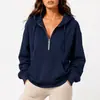 Ropa de mujer transfronteriza europea y americana 2026, sudadera de color liso para compras diarias, sudadera con capucha y media cremallera de manga larga estilo casual