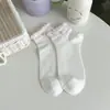 Meias de Algodão Primavera e Verão, Meias Curtas para Mulheres, Meias Versáteis com Renda Franzida, Meias Curtas Respiráveis de Malha Fina para Verão para Mulheres
