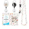 Suporte Retrátil para Cartão com Cordão Estilo Ins com Laço Floral Fresco para Profissionais de Saúde, Porta-Crachá de Escritório, Conjunto de Crachás UV