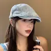 Gorra de Vaquero Lavado Estilo Primavera y Verano, Estilo Retro Japonés, Boina Adelgazante, Gorra de Artista para Cabeza Grande de Uso Inverso