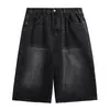 Shorts de Mezclilla Sueltos de Pierna Ancha Estilo Retro Desgastado para Hombre Marca de Moda Verano Color Vintage Sueltos de Longitud 7/8