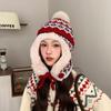 Gorro tejido jacquard de estilo étnico y forro polar para niños, otoño e invierno, gorro Lei Feng para viaje, esquí, protección para las orejas, gorro de lana