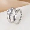 Promoção quente da Amazon Moda Europeia e Americana Anel de Casal Banhado a Platina de Cobre Anti-Moissanita Conjunto de 2 Peças Conjunto de Anéis da Moda