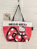 Bolsa de compras tejida auténtica de Hello Kitty, bolsa de hombro plegable portátil para mujer, linda bolsa tejida