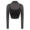 Ropa de Yoga para Mujer, Nuevo Estilo de Primavera, Camiseta Deportiva de Malla Falsa de Dos Piezas, Top de Fitness para Deportes al Aire Libre con Copa Fija en el Pecho