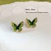 "Mariposa Verde" Bosque Gradiente Verde Cristal Mariposa Pendientes Pequeños Frescos Pendientes Lujo Ligero Pendientes de Gama Alta