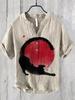 HELLO KITTY Gato Lindo Estampado Comercio Exterior Camisa Hawaiana para Hombre Casual Manga Corta Cuello en V 3 Botones