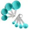 Kit de Utensílios de Cozinha para Assar de Aço Inoxidável com Cabo Colorido, Copo Medidor de Plástico, Colher Medidora, Conjunto de 8 Peças com Copo Medidor Graduado