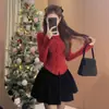 Pluma de PavoRealAtuendo de Navidad y Año Nuevo Suéter Rojo para Mujer, Nuevo Estilo Otoño/Invierno, Top Térmico de Punto