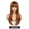 Peluca atmosférica estilo europeo y americano transfronterizo, de color degradado, para mujer, postizo completo con flequillo, cabello negro largo y liso, peluca ligeramente ondulada, cabeza completa