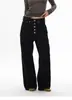 Jeans Negros Rectos de Tela Cruda Selvedge Estilo Americano para Hombres y Mujeres, Corte Holgado, Pantalones Largos Baggy de Alta Gama