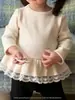 Roupas com Forro de Fleece para Bebês e Crianças Pequenas para Meninas, Tops de Manga Longa Estilo Princesa para Outono e Inverno, Conjuntos de Calças Flare Quentes com Renda Estilo Coreano