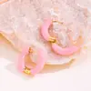 Aretes de oro de 18k, aretes en forma de C, diseño de goteo de aceite esmaltado, estilo francés simple, broches para orejas de lujo ligero, aretes exquisitos de alta gama para mujer