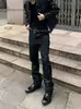 Jeans negros de pierna recta ajustados, versátiles, elegantes, de marca de moda americana de alta calle, de moda, plisados, acampanados, para hombre