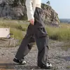 Pantalones cargo casuales holgados de pierna ancha para deportes de ciclismo al aire libre, nuevos pantalones paracaidistas de cintura alta con cordón ajustados para primavera y otoño para mujer
