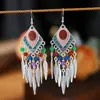 Pendientes de borla estilo bohemio transfronterizos largos gota de agua pluma de color estilo étnico alta gama venta al por mayor