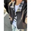 Jaqueta xadrez patchwork cross-border fitcheck, coleção primavera/outono, estilo masculino, design de alta qualidade, sem capuz, novo estilo com gola alta, adequado para casais