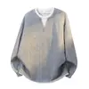 Sudadera Jacquard con Trenza Retorcida y Cuello en V Falsa de Dos Piezas para Hombre 2026 Primavera Nueva Tendencia Holgada Casual
