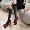 Zapatos Mary Jane de Charol con Lazo de Chica Hermosa de Cómic Oveja 2024 Primavera Tacón Medio Grueso Punta Cuadrada Completamente de Cuero Genuino Talla Grande 41