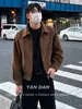 Nueva Moda Sencilla Europea y Americana Combinable Otoño e Invierno Chaqueta Abrigo Ajustada con Solapa de Gamuza para Hombre Hombres