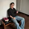 Camiseta Blanca de Manga Larga con Cuello Henry Estilo Old Money para Hombre Otoño Texturizada Holgada Casual Camisa para Capas