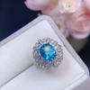 Anel de Topázio Cor Paraíba Natural da Tailândia Anel Europeu e Americano Retrô Microincrustado com Diamante Pedra Principal 8x10mm