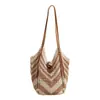 Bolsa de Palha Trançada Feminina para Combinar com Vestidos, Bolsa de Malha Vazada Tricotada de Grande Capacidade, Bolsa Tendência de Ombro Único/Axila