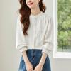 Venta Directa de Fábrica Camisa de Encaje con Cuello Redondo y Mangas Largas para Mujer Estilo Nuevo de Primavera Simple Versátil para el Trabajo Top Casual Holgado para Mujer