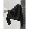 Cárdigan de Punto Bordado con Lazo y Cuello Redondo Negro para Mujer Otoño/Invierno 2026 de un Solo Botón, Abrigo Suéter Suave de Alta Gama