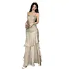 Vestido Atmosférico y Elegante Gris Plateado, Toga de Graduación, Vestido para Ceremonia de Mayoría de Edad, Vestido de Tirantes Finos, Vestido Largo
