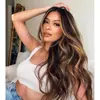 Perucas de Comércio Exterior Estilo Europeu e Americano para Mulheres, Cabelo Longo Ondulado com Mechas, Rede Rosa, Aplique de Fibra Sintética de Alta Temperatura, Estilo Europeu e Americano Fashion