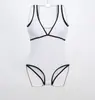 Fábrica de Origen 2021 Nuevo Traje de Baño de una Pieza para Mujer Estilo Coreano Color Sólido Blanco y Negro Color de Contraste Casual Cintura Alta Delgado