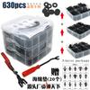 Caja de plástico de tres capas de 630 piezas, hebilla de clip para coche, sujetador de plástico universal para coche, clavo de perforación para parachoques
