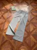 Calça de terno listrada em tecido TR misto com bordado esculpido e hot stamping masculino, estilo elegante, para o trabalho, respirável, levemente flare, slim, casual