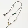 Cordón para colgante hecho de cuero encerado hecho a mano con colgante de jade dorado, estilo elegante y artístico, adecuado tanto para hombres como para mujeres, cordón para el cuello ajustable