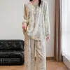 Pijama Familiar de Algodón y Seda para Mujer Otoño y Primavera Manga Larga Pantalón Largo Estilo Nacional Conjunto Holgado Talla Grande Ropa de Casa Se Puede Usar Afuera 2025