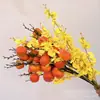 Simulação de 7 Árvores de Caqui Frutas com Geada Balde de Ano Novo Flores Arranjo Decoração de Casa